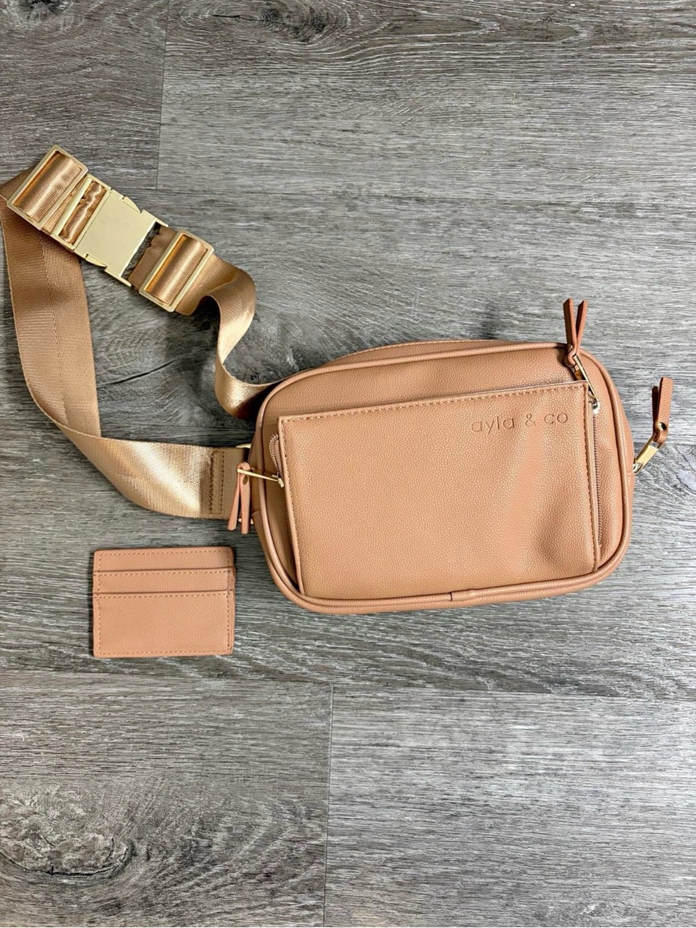 Tan Crossbody Belt Bag with Cardholder